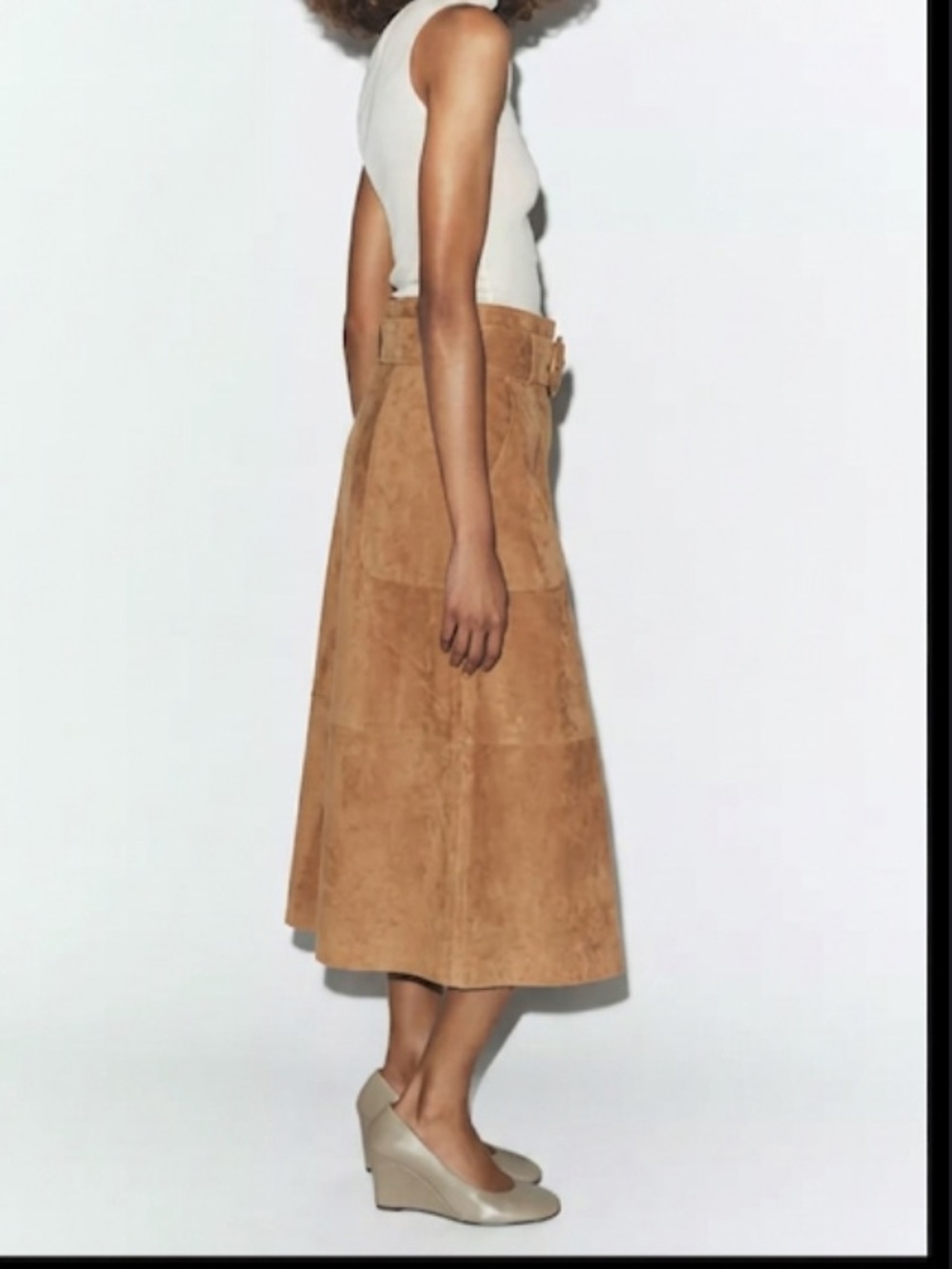 Zara Massimo Dutti Tan Genuine 100% Suede Leather Skirt with Belt